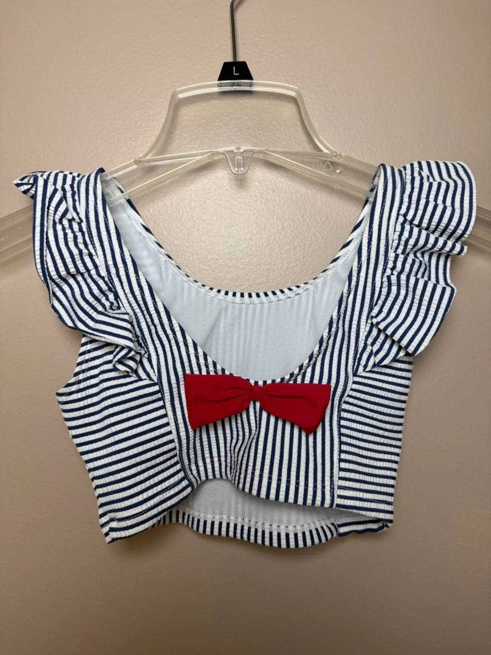 Ruffle Butts Seersucker Navy White Stripe 2 Piece Swimsuit Girls 7
